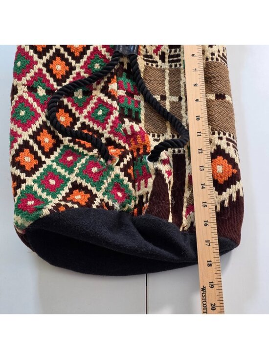 Vtg Kilim Tapestry Drawstring Bucket Backpack Boho Geometric Southwestern Aztec main image 13